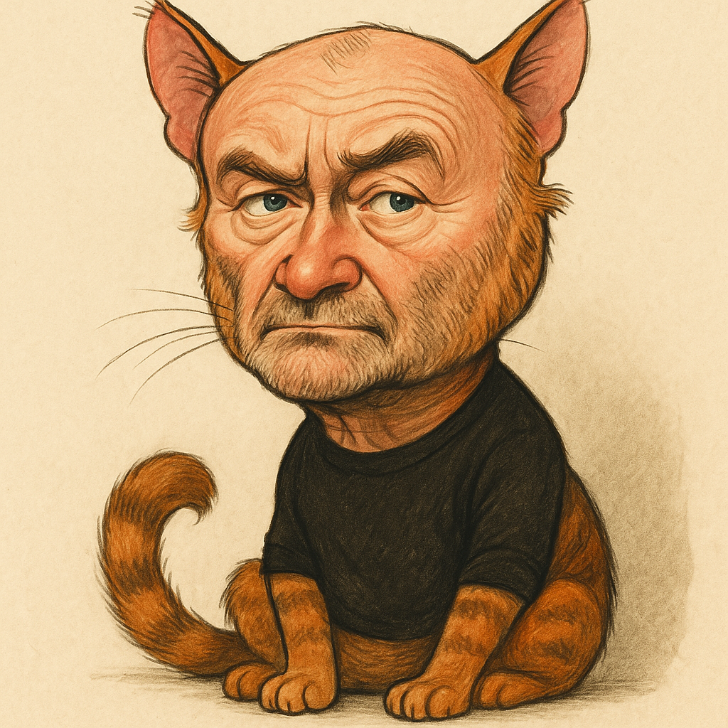 An AI generated image of a cat that looks like musician Phil Collins.